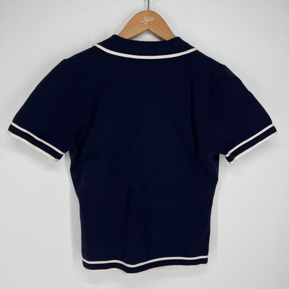 Bailey 44 Navy Blue White Contrast Trim Knit Button Front Polo Cardigan Top L - Picture 5 of 8